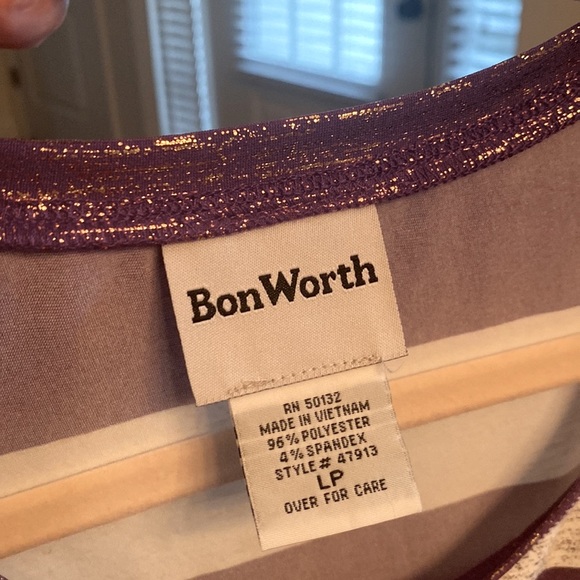 Bon Worth NWT Womens Purple, Cream & Gold Striped Short Sleeve Top - Size LP - Picture 6 of 16